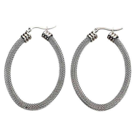 2 1/8 Inch 56mm Hoop Silver Tone Pierced Post Earrings - Picture 3 of 4